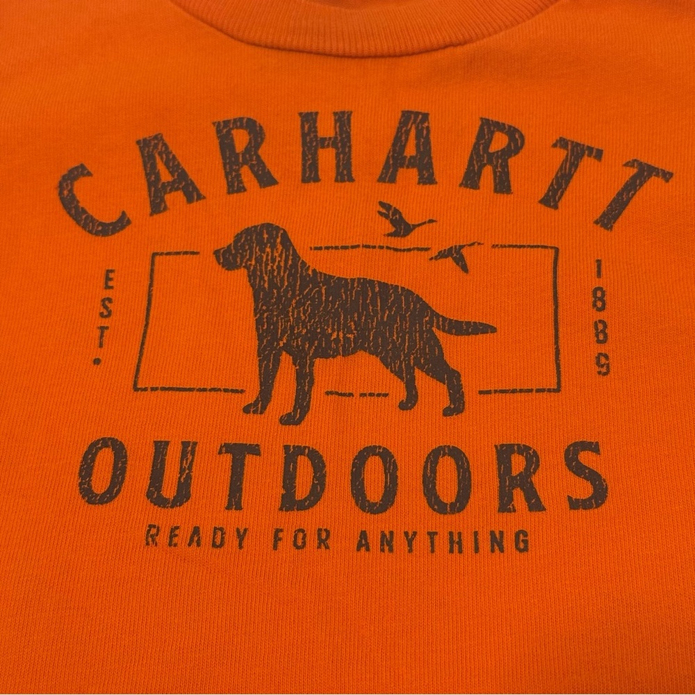 Carhartt Orange and Camo Layered Baby Bodysuit Onesie with Hunting Dog Graphic - Picture 2 of 6
